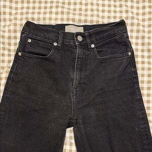 Everlane Way High Black Denim Jeans with Frayed Hem